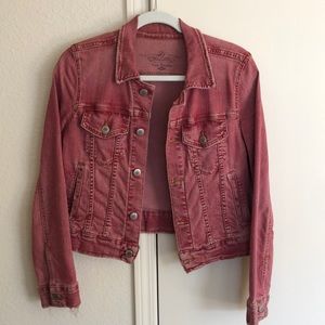 Freepeople Distressed Red Denim Jacket